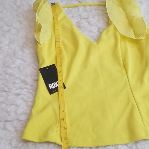 Roxx Hot Yellow Ruffle Deep V neckline Side Zipper Top. M - Picture 9 of 12